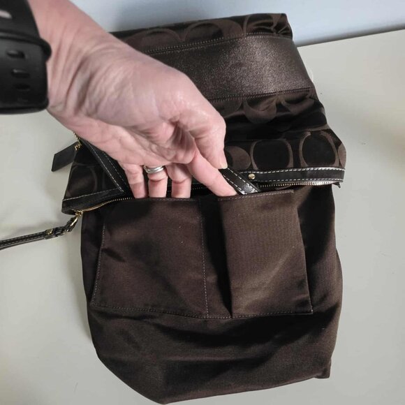 EUC Coach Signature Stripe Brown Sateen Canvas Tote - Picture 5 of 11